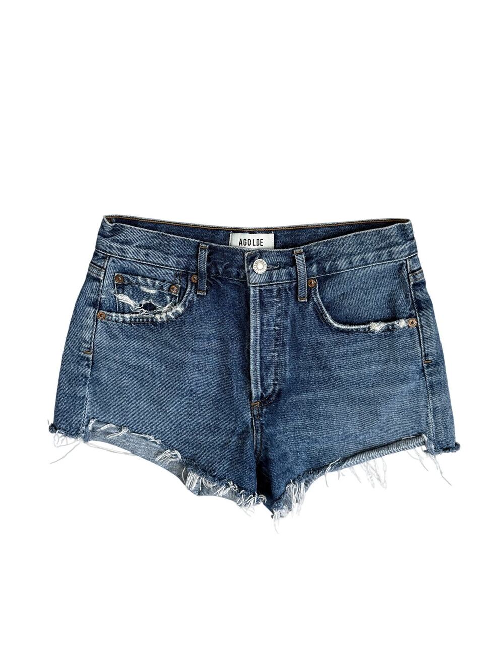 AGOLDE Parker Frayed Denim High Rise Shorts Summer Distressed Blue 25